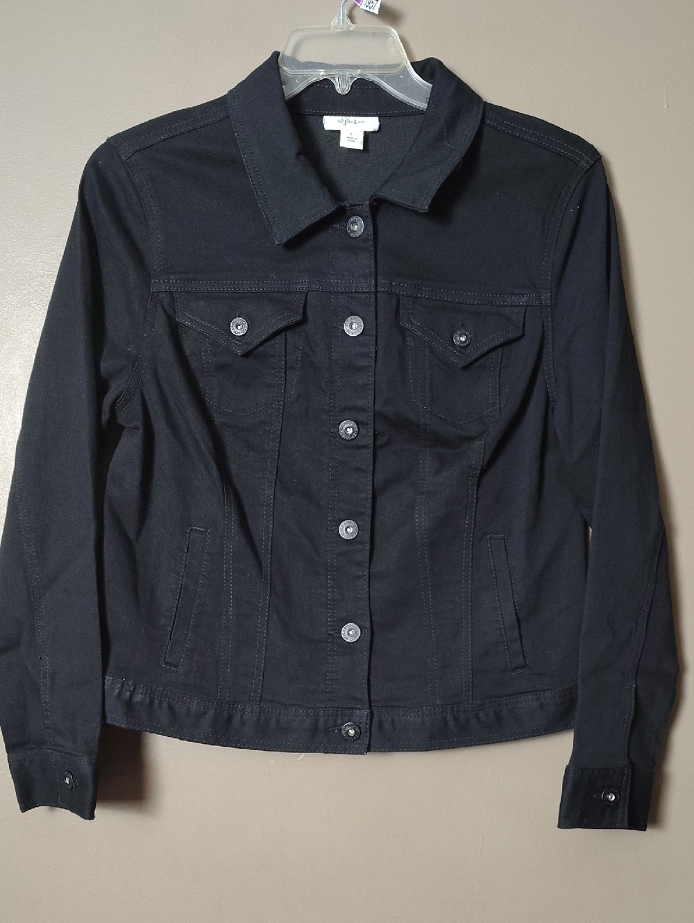 Style & Co Black Full Button Jean Jacket Size L
